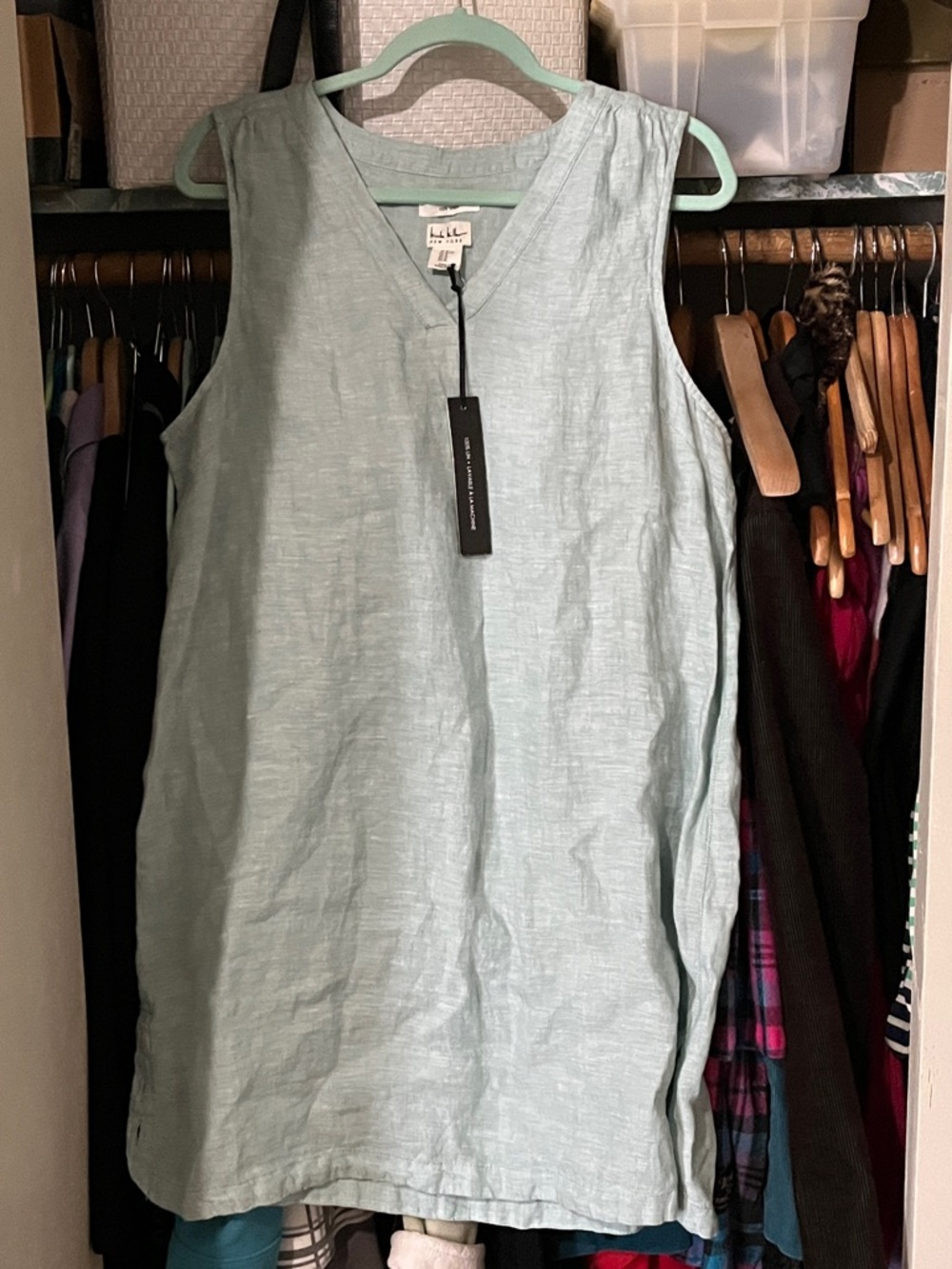 Nicole Miller Pale Mint V-Neck Sleeveless Linen Midi Dress